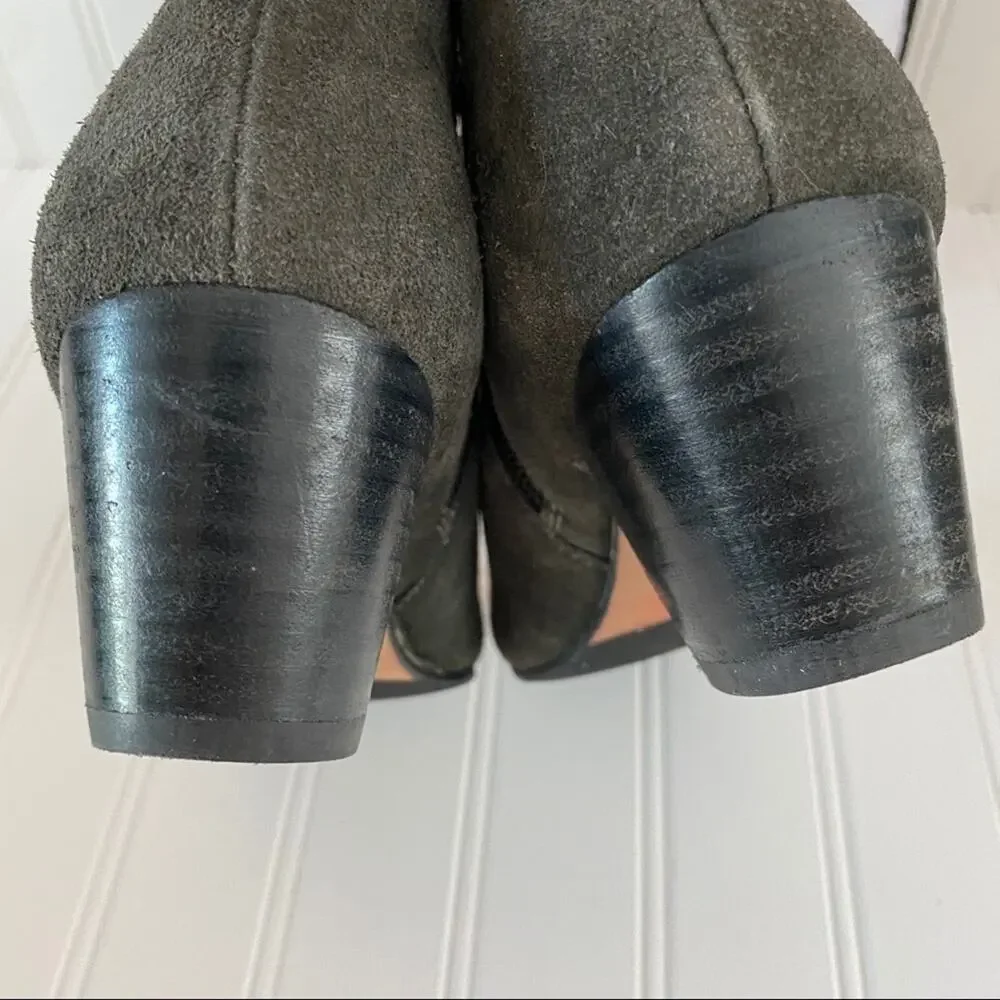 DUNE LONDON Perdy boots women's 6 gray suede leather side zip block heel ankle